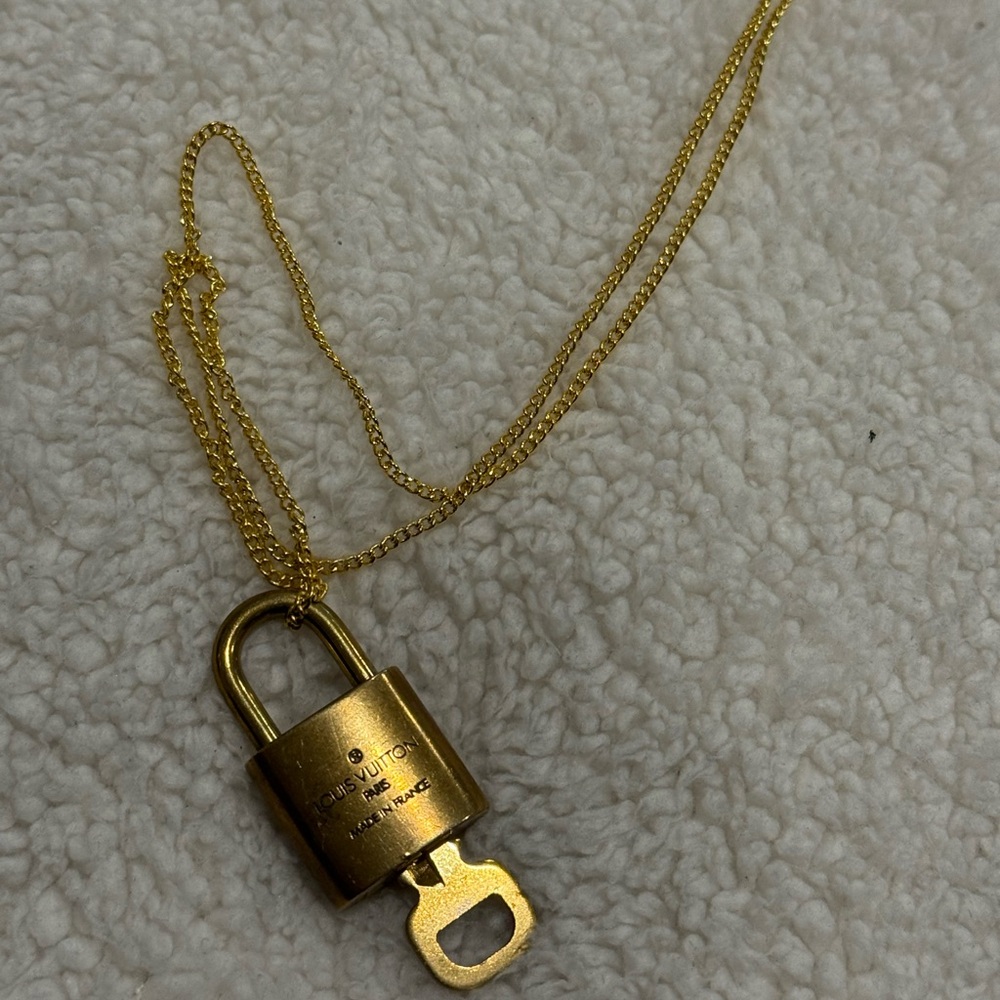 LOUIS VUITTON Gold Padlock Necklace
